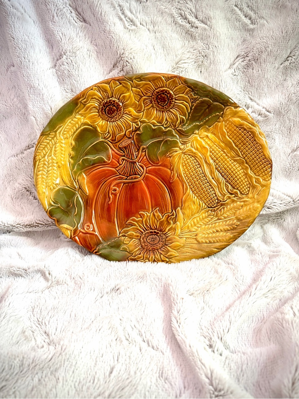 Autumn Harvest Ceramic Serving Platter - Orange & Gold